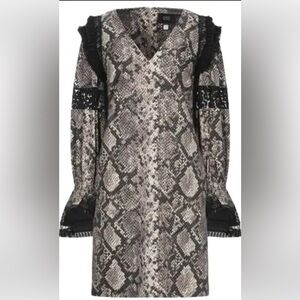 Roberto Cavalli Snake Print & Lace Dress in Black and beige. Made in Italy